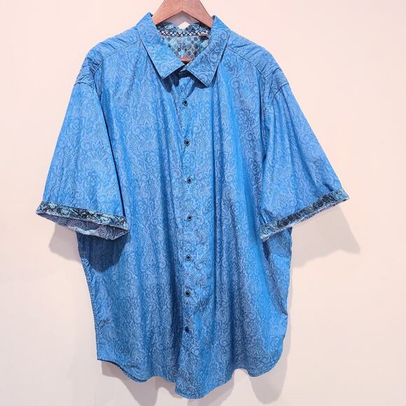 Robert Graham Mens Blue Paisley Short Sleeve Button Up Shirt Size 3XLT Casual - Picture 1 of 10